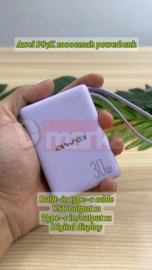 Awei P87K 10000mAh Powerbank 30W Fast Charging Power Bank Built-In Cable Pawer Bank Portable Bank Kuasa Awei Powerbank