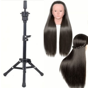 2pcs No makeup Mannequin Head Hair Styling Training Manikin Cosmetology Doll Head Synthetic Fiber Hair and stand