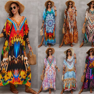 Áo Tắm Hai Mảnh In Họa Tiết Boho Áo Kaftan Đi Biển Đầm Maxi Ngoại Cỡ Bộ Đồ Tắm Xẻ Cổ Chữ V Gợi Cảm Cho Nữ