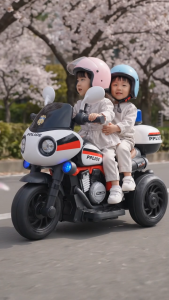 Japan Patrol 2-Seater Electric Police Motorcycle Trike | Rechargeable 3-Wheel Kid Ride-On