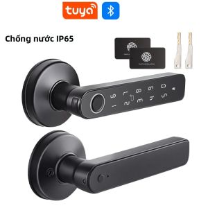 Q50 Khóa Cửa Vân Tay Thông Minh Bluetooth Tuya Chìa Khóa Cơ Mở Khóa Chống Mưa Cho Cửa Gỗ Tay Cầm Đơn Có Điều Khiển Bằng Ứng Dụng