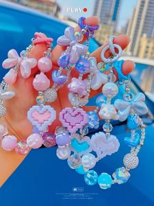 ART SUPPLIESX ลูกปัดประดับลูกปัด โซ่ห้อยพร้อมสายคล้องโทรศัพท์ คริสตัลคริสตัลคริสตัล รูปหัวใจ พวงกุญแจรูปกุญแจ สีสันสดใส อะคริลิค จี้ตกแต่งกระเป๋าBeadwork beads Hanging chain with phone strap Heart Shaped Crystal Crystal Keychain Colorful Acrylic Bag Decor