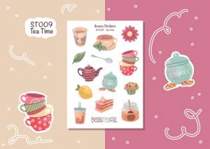 Sticker tự thiết kế - sticker sheet tea time - hình dán sổ nhật kí bullet journal - unim045