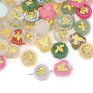 5-10pcs Glass Colored Transparent Gold Inlaid Butterfly Flower Heart Beads For DIY Making Jewelry Accessories