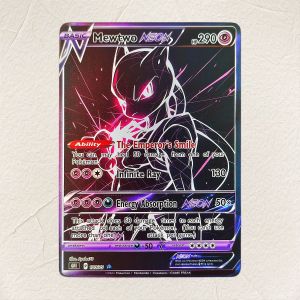 M&G |  English Mewtwo NEON 120/75 DIY Holographic Foil Texture Card Perfect Condition Premium Anime Collection Card