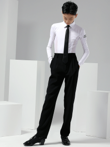 Mulanxi Kids Modern Latin Dance Shirt White Cotton Polyester Long Sleeve Boys Performance Costume National Standard Dance