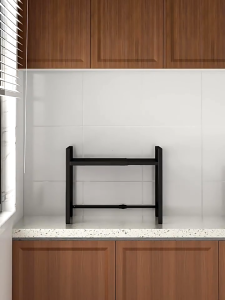 Kitchen Microwave Rack Adjustable Length And Height Commodity Shelf Carbon Steel Material Rack complimentary Hooks)