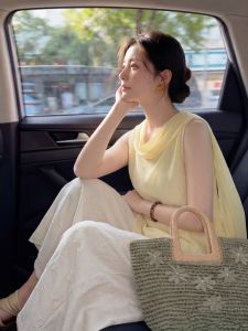 PAIBOLI | Áo Camisole Vàng Không Tay Đa Năng Phong Cách Pháp Elegance