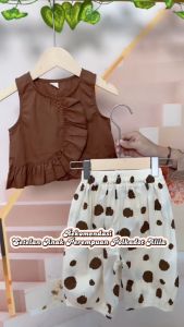 Setelan Topi Anak Perempuan Alila Polkadot Coklat