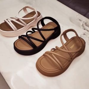 Giày Đế Bằng Dây Đan Quai Ống Hút Da Mềm Hậu Thun Cao 5P A6821