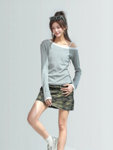 CHANT2nd | Off-Shoulder Slanted Patchwork Slimming Fashionable Womens Summer Blouse