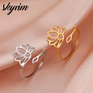 Skyrim nữ nhẫn rỗng tám cánh hoa sen Nhẫn hở nhẫn có thể điều chỉnh trang sức thời trang