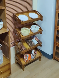 Bamboo 4/5 Layers Wooden Display Shelves Organizer Rack Layered Rack Tiers Kitchen Storage Organizer Moving