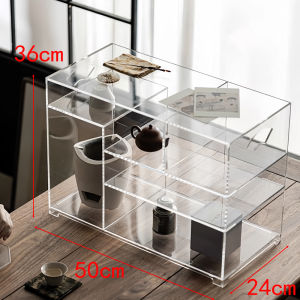 Transparent Acrylic Tea Set Display Stand Home Chinese Style Art Tea Pot Storage Rack Rectangular Shelves for Household Decoration