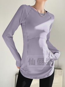 Womens Long Sleeve Midi Yoga T-Shirt Quick Dry Fitness Pilates Sporty Style Polyester Fiber Stretchy Comfortable Breathable