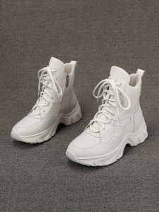 White Genuine Leather Martin Boots Womens Spring Autumn Thick Bottom Short Tube High Help Dad Shoes Heightening Short Boots