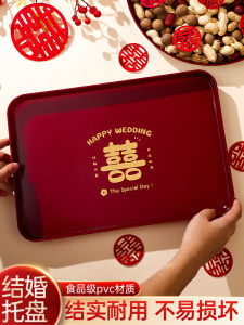 Wedding Celebration Red Fruit Tray Acrylic Material Chinese Style Round Shape Home Decorative Accessories for Living Room