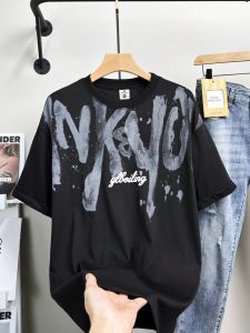 Phong Cách Mỹ Hạng Nặng Nguyên Chất Cotton Vải Bông Rộng Rãi Áo Thun Nam Tay Ngắn Mùa Hè Phong Cách Hip Hop Phong Cách Đường Phố Thoáng Mát Thông Minh Chữ Lớn Tay Lửng