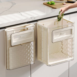 Kitchen Wall-mounted Folding Trash Can Household Cabinet Hanging Storage Trash Basket Creative Classification Hanging Trash Can