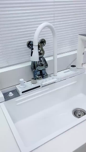 [SG Seller]304 Stainless Steel Whole Washbin Embe Kitchen White Household Flying Rain Waterfall Sink Large Single Sink