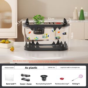 KUOTING | New Edition Small Desktop Eco-Aquarium with Integrated Filter and Oxygenator Transparent Round Fish Tank