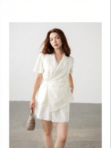 Summer Retro Cross-collar Short Sleeve Suit