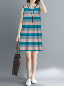 Summer New Womens Loose Strap Dress Inner Wear Base Vest Long Dress Versatile Dress Womens Retro Print Casual A-Line Skirt