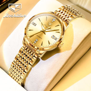 JSDUN 8943 Women Mechanical Fashion Watch Gift Round-dial Stainless Steel Watchband Wristwatch Calendar