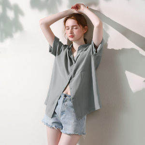Miccbeirn | Silk Modal Casual Shirt Short Sleeve Polo Neck Thin Lightweight Spring Summer Commute Versatile Loose Fit Womens Workwear