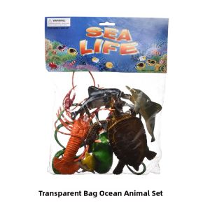 Soft Rubber Ocean Animal Toy Models Bucket Pack Marine World Great White Shark Dolphin Penguin Lobster Underwater Creatures