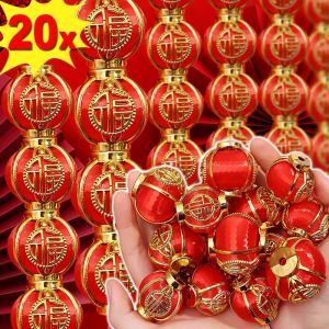 20Pcs Mini Chinese Lanterns Round Red Silk Thread Lantern with Blessing Gold Frame for Spring Festival Christmas Decoration Pendants