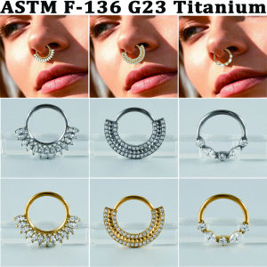 1PC Many Marquise&Round CZ Nose Septum Solid Titanium Hoop Zirconia Segment Hinger Ear Tragus Cartilage Daith Conch Earring