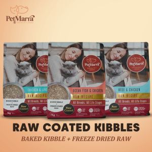 PetMarra Raw Coated Recipe Adult Cat and Kitten Dry Food Beef Oceanfish Chicken Liver 5kg Collection - PetMate