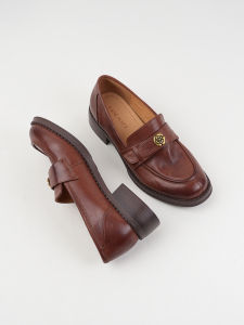 Spring Britsh Style Cat Wash Soft Cowhide Womens Loafers Fashion Single Shoes Comfortable Rubber Sole round Toe mid Heel