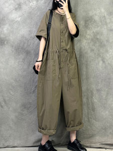 Original Design High Waist Straight Leg Overalls Womens Summer Fashion plus Size One Piece Suit Cotton Fabric Workwear