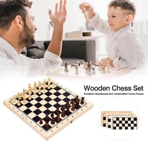 Wooden Chess Board Tournament Size Foldable Chess Board Children Elders and Adults Board Games Foldable Pieces Set