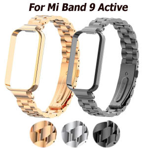 Stainless Steel Strap With Frame For Xiaomi Mi Band 9 Active Metal Bracelet Adjustable Wristband For Mi Band 9 Active Correa
