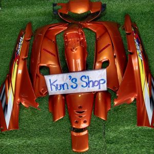 ชุดสีเวฟ100เก่าหน้าดิสไฟสองตาสีส้มแก้วชิ้นงานสนิทเปลือกงานABS มี13ชิ้น