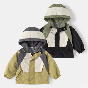 Childrens Jacket Small to Medium Size Letter Colored Workwear Hooded Zipper