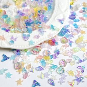 30 Món Trang Trí Móng Tay Nhựa Hình Đuôi Sứa Màu Xanh Dương Đại Dương Thiết Kế Vỏ Sò Tối Giản Bóng Mượt Dùng Trang Trí Móng Tay Tự Làm