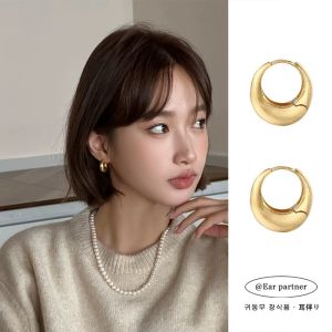 Modern Minimalist 18K Gold Plated Silver Needle Hoops Earrings French Style Simple Design New 2024 Circle Ear Jewelry