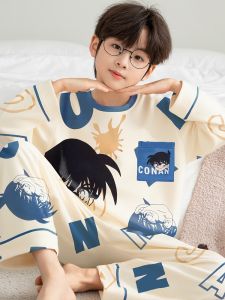 Pure Cotton Long Sleeve round Neck Home Clothes Set for Boys Cartoon Design Comfortable Breathable Sweat Absorbent Spring Autumn