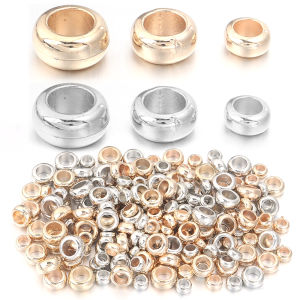 100 ชิ้น/ล็อต CCB Spacer ลูกปัด Big Hole แบนรอบลูกปัดแบบหลวมสําหรับสร้อยข้อมือสร้อยคอ DIY เครื่องประดับทําอุปกรณ์ขายส่ง