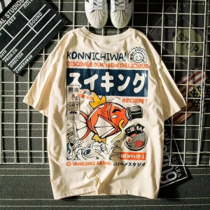 Clothing Summer Harajuku Japanese Style Short-sleeved T-shirt Mens Tide Brand Street Loose Couple Tops Clothing Women Clothes