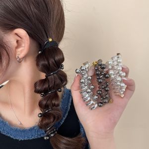 Fancy Bubble Braid All-Matching Graceful Bead Rivet Telephone Line Hair Rope Tie High Ponytail Low Ponytail Hair Band
