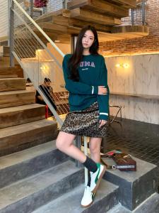 Nabi Retro Fashionable Bronzing Leopard Print Glossy Beef Tendon Waist Head A- line Skirt Female Ins Elegant Versatile Short Skirt