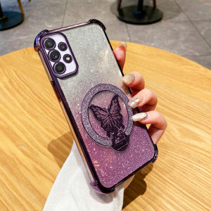 Phone Case for Samsung Galaxy A32 M32 A52S A52 A23 A33 A53 A73 5G Light Luxury Rhinestone Womens Sparkling Butterfly Bracket Casing