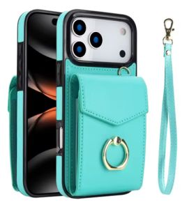szhaiyu | Wrist Strap Lanyard Leather Card Solts Wallet Case For IPhone 18 17 16 15 14 13 12 Pro Max Plus 17Air 16E Ring Kickstand Cover