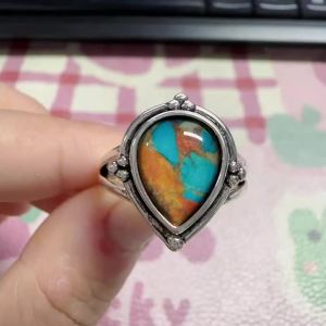 Huitan Pear Shaped Women Ring Silver Color with Sticker Bohemian Party Vintage Versatile Jewelry Art Style Metal Accessories