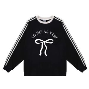 เสื้อสเวตเตอร์คอกลมหลวมๆ สีดำ ทรงหลวมๆ สำหรับผู้หญิง ฤดูใบไม้ร่วง/ฤดูหนาว สไตล์อเมริกันย้อนยุค เสื้อผ้าทำงานสไตล์เกาหลี